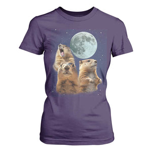 Funny Three Groundhog Meme T Shirt For Women Woodchucks Under The Moon TS02 Purple Print Your Wear