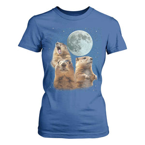 Funny Three Groundhog Meme T Shirt For Women Woodchucks Under The Moon TS02 Royal Blue Print Your Wear