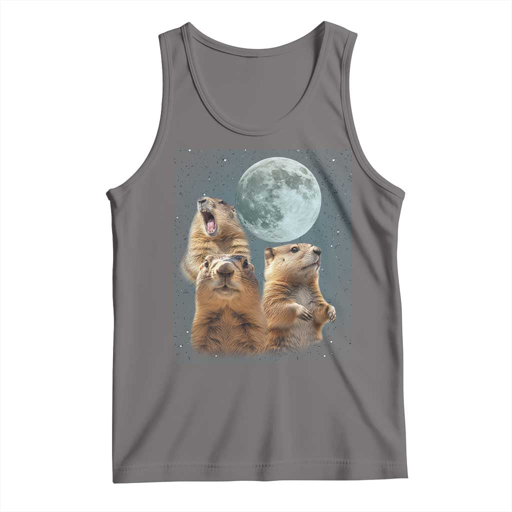 Funny Groundhog Meme Tank Top Woodchucks Under The Moon TS02 Deep Heather Print Your Wear