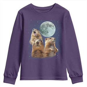 Funny Three Groundhog Meme Youth Sweatshirt Woodchucks Under The Moon TS02 Purple Print Your Wear