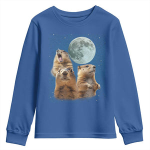 Funny Three Groundhog Meme Youth Sweatshirt Woodchucks Under The Moon TS02 Royal Blue Print Your Wear