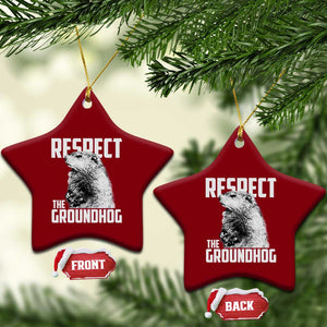 Respect The Groundhog Ceramic Ornament Funny Woodchuck Shadow Meteorlogy TS02 Print Your Wear