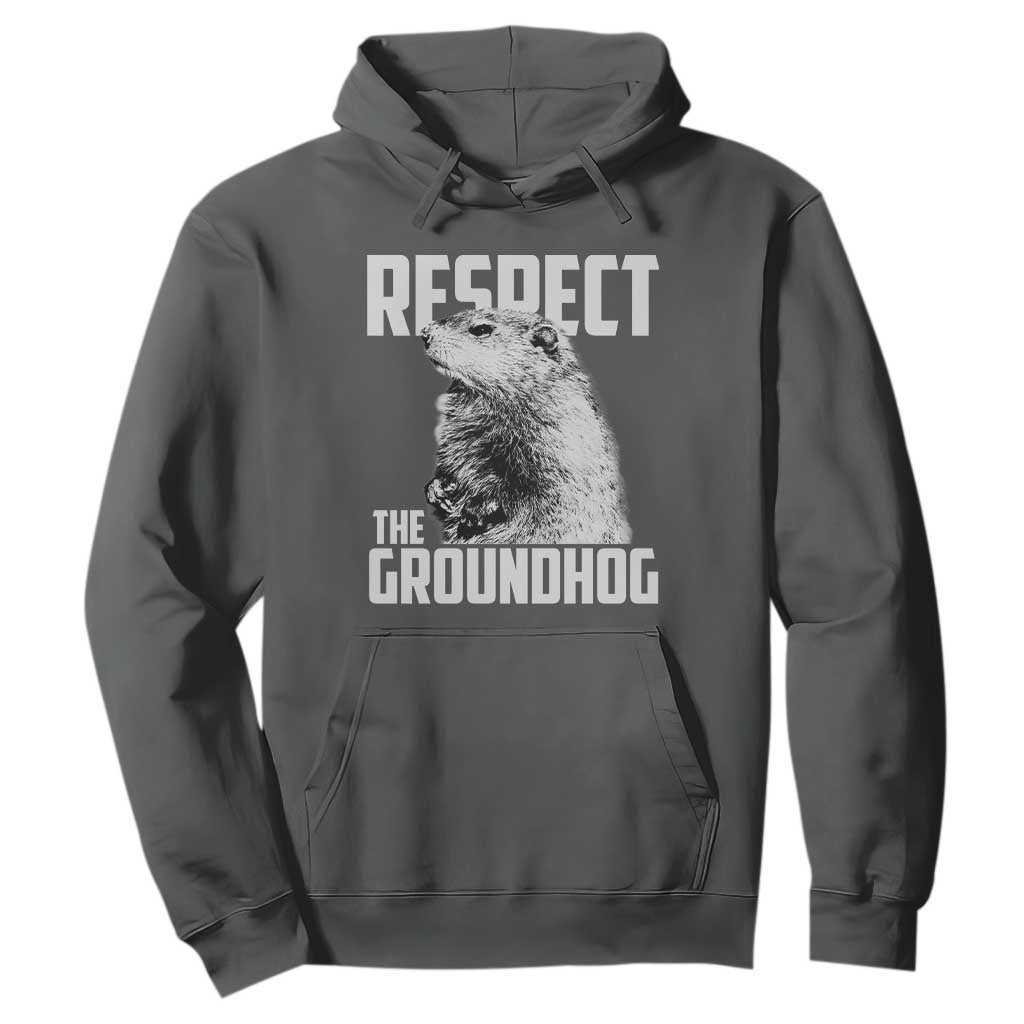 Respect The Groundhog Hoodie Funny Woodchuck Shadow Meteorlogy TS02 Dark Heather Print Your Wear