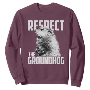 Respect The Groundhog Sweatshirt Funny Woodchuck Shadow Meteorlogy TS02 Maroon Print Your Wear