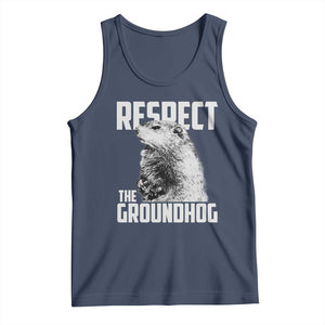 Respect The Groundhog Tank Top Funny Woodchuck Shadow Meteorlogy TS02 Navy Print Your Wear