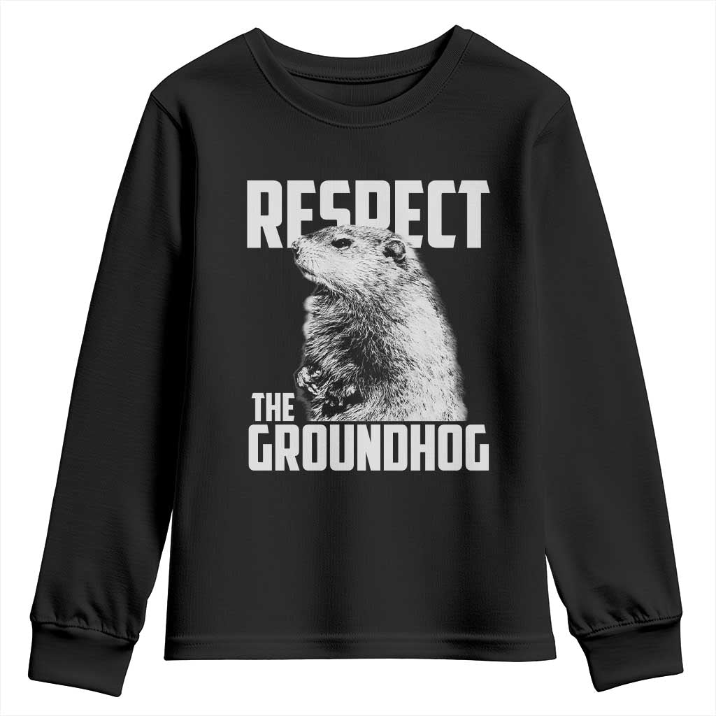 Respect The Groundhog Youth Sweatshirt Funny Woodchuck Shadow Meteorlogy TS02 Black Print Your Wear