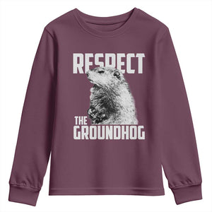 Respect The Groundhog Youth Sweatshirt Funny Woodchuck Shadow Meteorlogy TS02 Maroon Print Your Wear