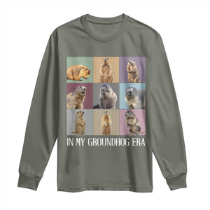 In My Groundhog Era Long Sleeve Shirt Funny Woodchuck TS02 Military Green Print Your Wear