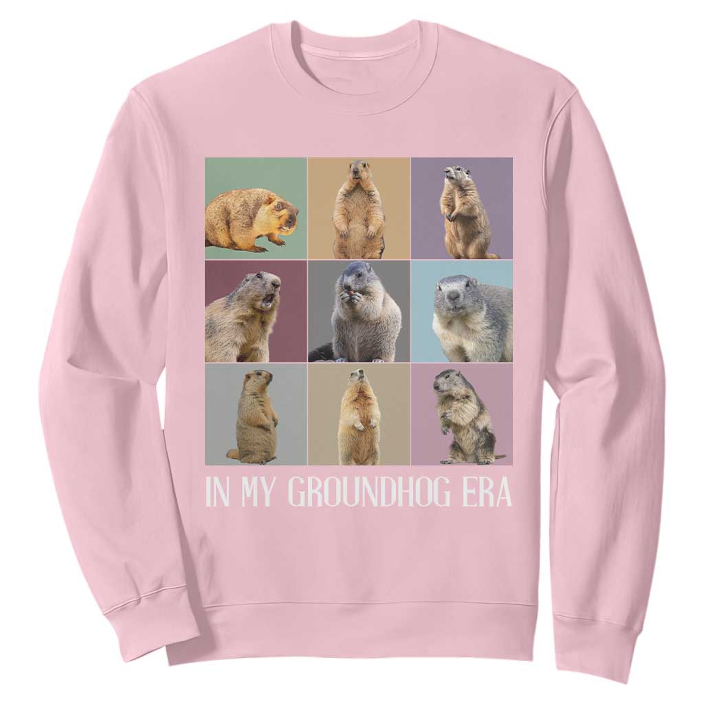 In My Groundhog Era Sweatshirt Funny Woodchuck TS02 Light Pink Print Your Wear