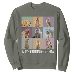 In My Groundhog Era Sweatshirt Funny Woodchuck TS02 Military Green Print Your Wear
