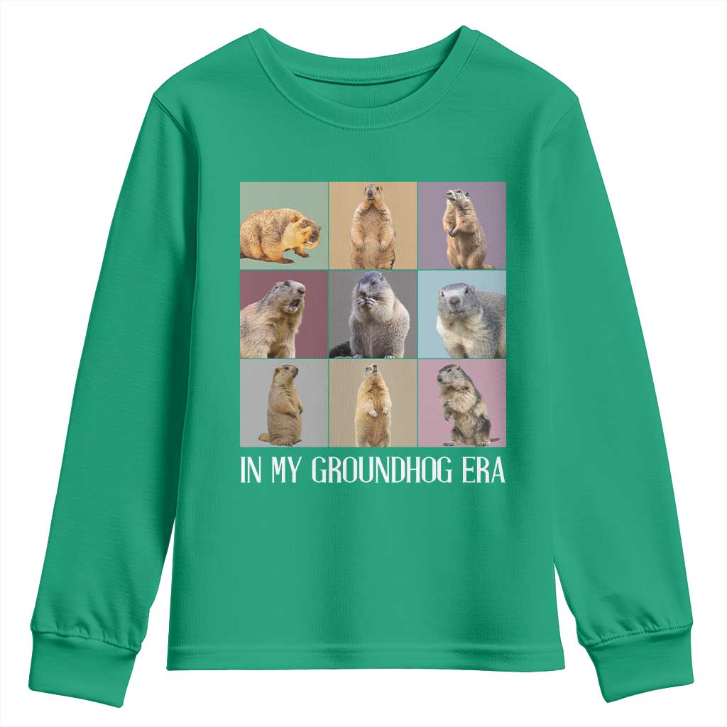 In My Groundhog Era Youth Sweatshirt Funny Woodchuck TS02 Irish Green Print Your Wear