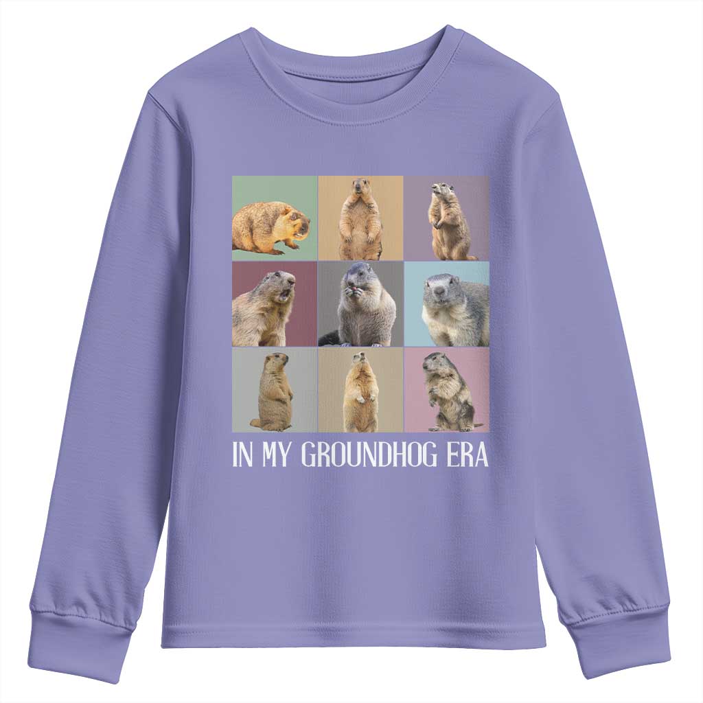 In My Groundhog Era Youth Sweatshirt Funny Woodchuck TS02 Violet Print Your Wear