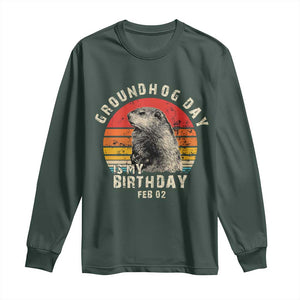 Groundhog Day Is My Birthday Long Sleeve Shirt Funny Woodchuck Retro Vintage TS02 Dark Forest Green Print Your Wear