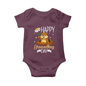 Happy Groundhog Day Baby Onesie Punxsutawney Phil Groundhog Lover TS02 Maroon Print Your Wear