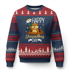 Happy Groundhog Day Ugly Christmas Sweater Punxsutawney Phil Groundhog Lover TS02 Navy Red Print Your Wear