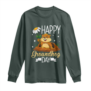 Happy Groundhog Day Long Sleeve Shirt Punxsutawney Phil Groundhog Lover TS02 Dark Forest Green Print Your Wear