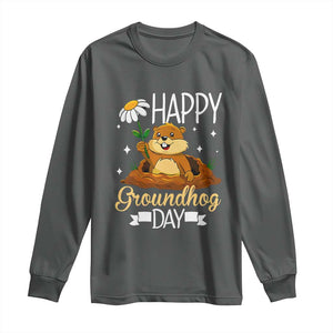 Happy Groundhog Day Long Sleeve Shirt Punxsutawney Phil Groundhog Lover TS02 Dark Heather Print Your Wear