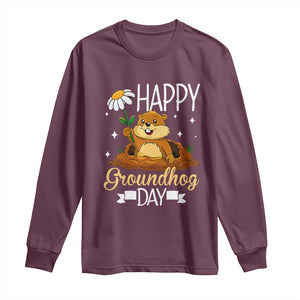 Happy Groundhog Day Long Sleeve Shirt Punxsutawney Phil Groundhog Lover TS02 Maroon Print Your Wear