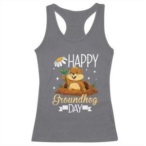 Happy Groundhog Day Racerback Tank Top Punxsutawney Phil Groundhog Lover TS02 Charcoal Print Your Wear