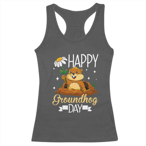 Happy Groundhog Day Racerback Tank Top Punxsutawney Phil Groundhog Lover TS02 Dark Heather Print Your Wear