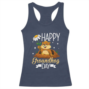 Happy Groundhog Day Racerback Tank Top Punxsutawney Phil Groundhog Lover TS02 Navy Print Your Wear