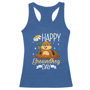 Happy Groundhog Day Racerback Tank Top Punxsutawney Phil Groundhog Lover TS02 Royal Blue Print Your Wear