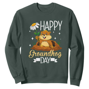 Happy Groundhog Day Sweatshirt Punxsutawney Phil Groundhog Lover TS02 Dark Forest Green Print Your Wear