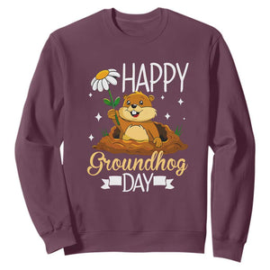 Happy Groundhog Day Sweatshirt Punxsutawney Phil Groundhog Lover TS02 Maroon Print Your Wear