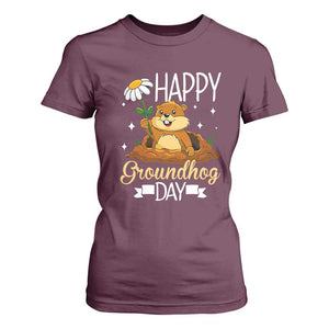 Happy Groundhog Day T Shirt For Women Punxsutawney Phil Groundhog Lover TS02 Maroon Print Your Wear