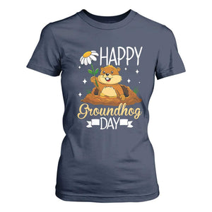 Happy Groundhog Day T Shirt For Women Punxsutawney Phil Groundhog Lover TS02 Navy Print Your Wear