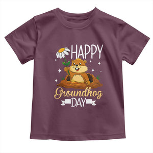 Happy Groundhog Day Toddler T Shirt Punxsutawney Phil Groundhog Lover TS02 Maroon Print Your Wear