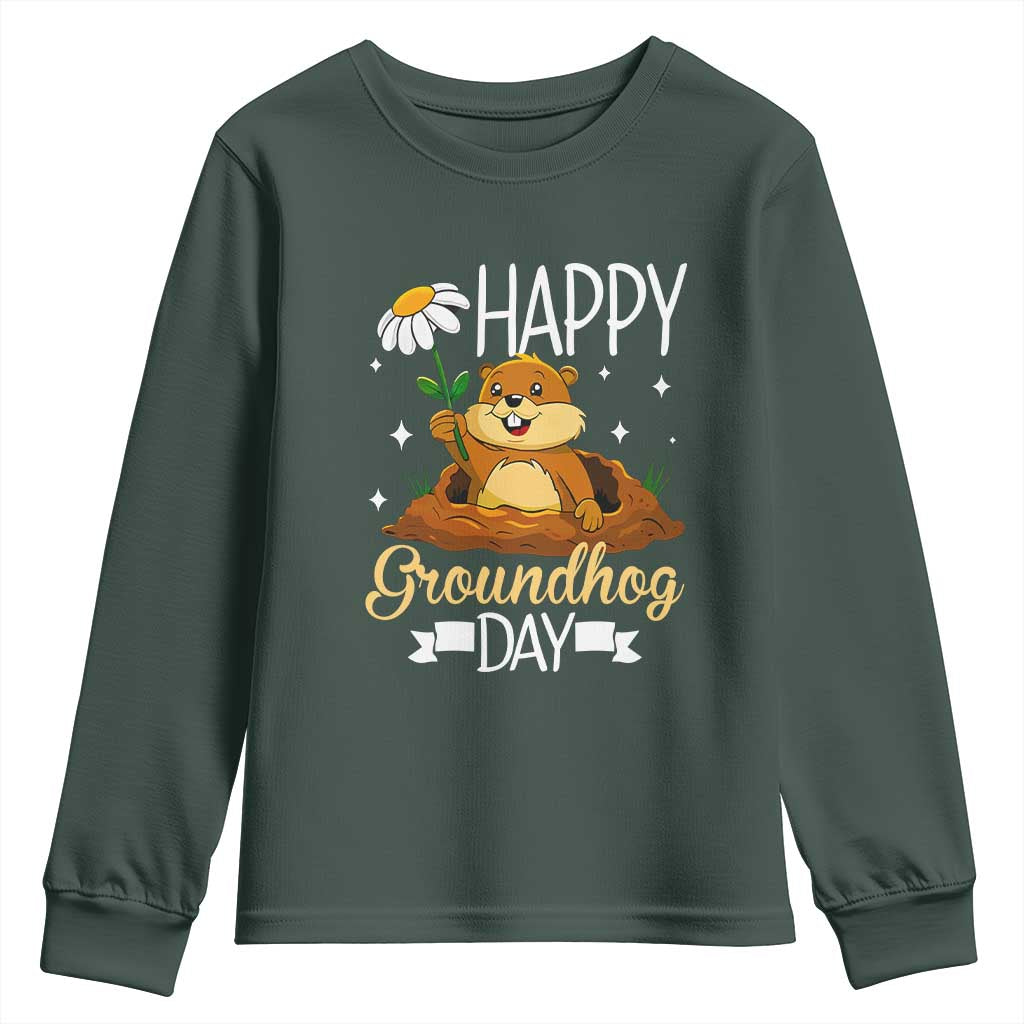 Happy Groundhog Day Youth Sweatshirt Punxsutawney Phil Groundhog Lover TS02 Dark Forest Green Print Your Wear