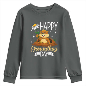 Happy Groundhog Day Youth Sweatshirt Punxsutawney Phil Groundhog Lover TS02 Dark Heather Print Your Wear