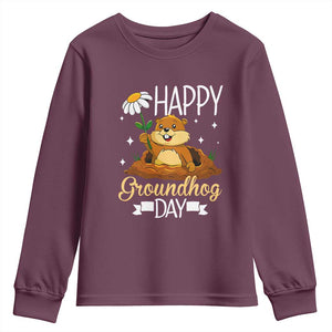 Happy Groundhog Day Youth Sweatshirt Punxsutawney Phil Groundhog Lover TS02 Maroon Print Your Wear