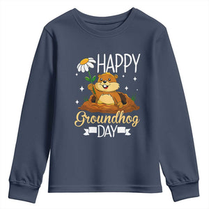 Happy Groundhog Day Youth Sweatshirt Punxsutawney Phil Groundhog Lover TS02 Navy Print Your Wear