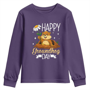 Happy Groundhog Day Youth Sweatshirt Punxsutawney Phil Groundhog Lover TS02 Purple Print Your Wear