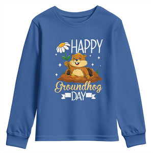 Happy Groundhog Day Youth Sweatshirt Punxsutawney Phil Groundhog Lover TS02 Royal Blue Print Your Wear