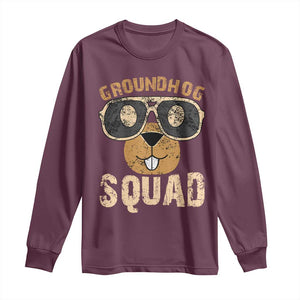 Groundhog Squad Long Sleeve Shirt Cute Woodchuck Happy Groundhog Day TS02 Maroon Print Your Wear