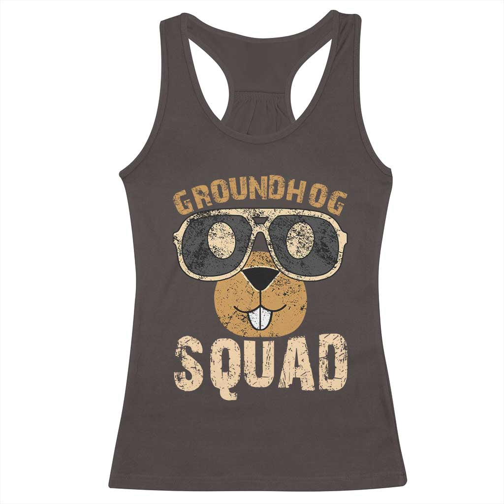 Groundhog Squad Racerback Tank Top Cute Woodchuck Happy Groundhog Day TS02 Dark Chocolate Print Your Wear