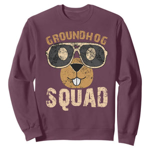 Groundhog Squad Sweatshirt Cute Woodchuck Happy Groundhog Day TS02 Maroon Print Your Wear