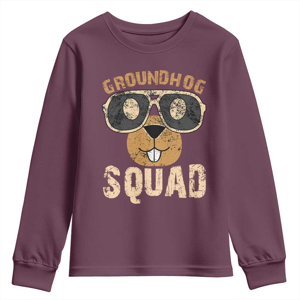 Groundhog Squad Youth Sweatshirt Cute Woodchuck Happy Groundhog Day TS02 Maroon Print Your Wear