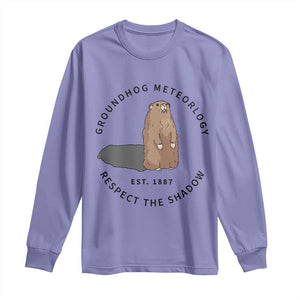 Groundhog Meteorology Long Sleeve Shirt Respect The Shadow Est 1887 Funny Woodchuck TS02 Violet Print Your Wear