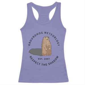 Groundhog Meteorology Racerback Tank Top Respect The Shadow Est 1887 Funny Woodchuck TS02 Violet Print Your Wear