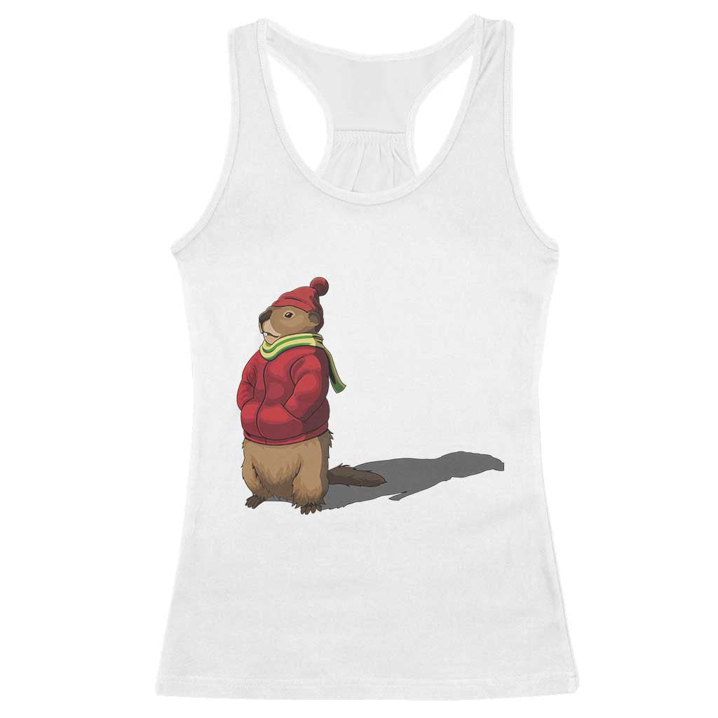 Groundhog Shadow Racerback Tank Top Funny Woodchuck Ground Hog Meteorlogy TS02 White Print Your Wear