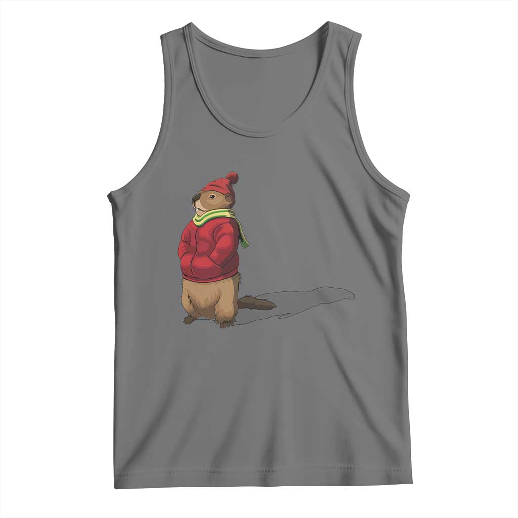 Groundhog Shadow Tank Top Funny Woodchuck Ground Hog Meteorlogy TS02 Black Heather Print Your Wear