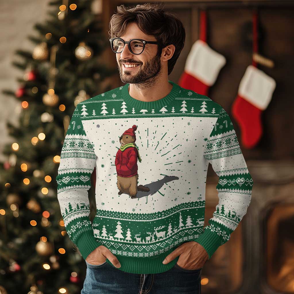 Groundhog Shadow Knit Sweatshirt Funny Woodchuck Ground Hog Meteorlogy TS02 Green Print Your Wear