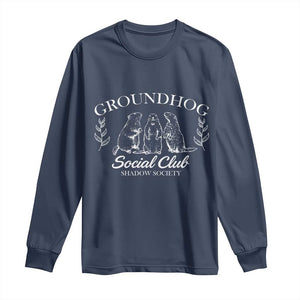 Groundhog Social Club Long Sleeve Shirt Shadow Society Funny Woodchuck TS02 Navy Print Your Wear