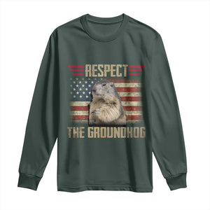 Groundhog Meteorology Long Sleeve Shirt Respect The Groundhog Woodchuck Photo GroundHog Day TS02 Dark Forest Green Print Your Wear