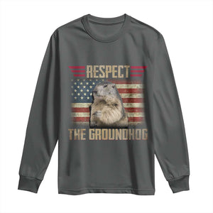 Groundhog Meteorology Long Sleeve Shirt Respect The Groundhog Woodchuck Photo GroundHog Day TS02 Dark Heather Print Your Wear