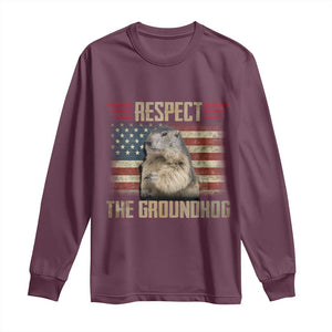 Groundhog Meteorology Long Sleeve Shirt Respect The Groundhog Woodchuck Photo GroundHog Day TS02 Maroon Print Your Wear